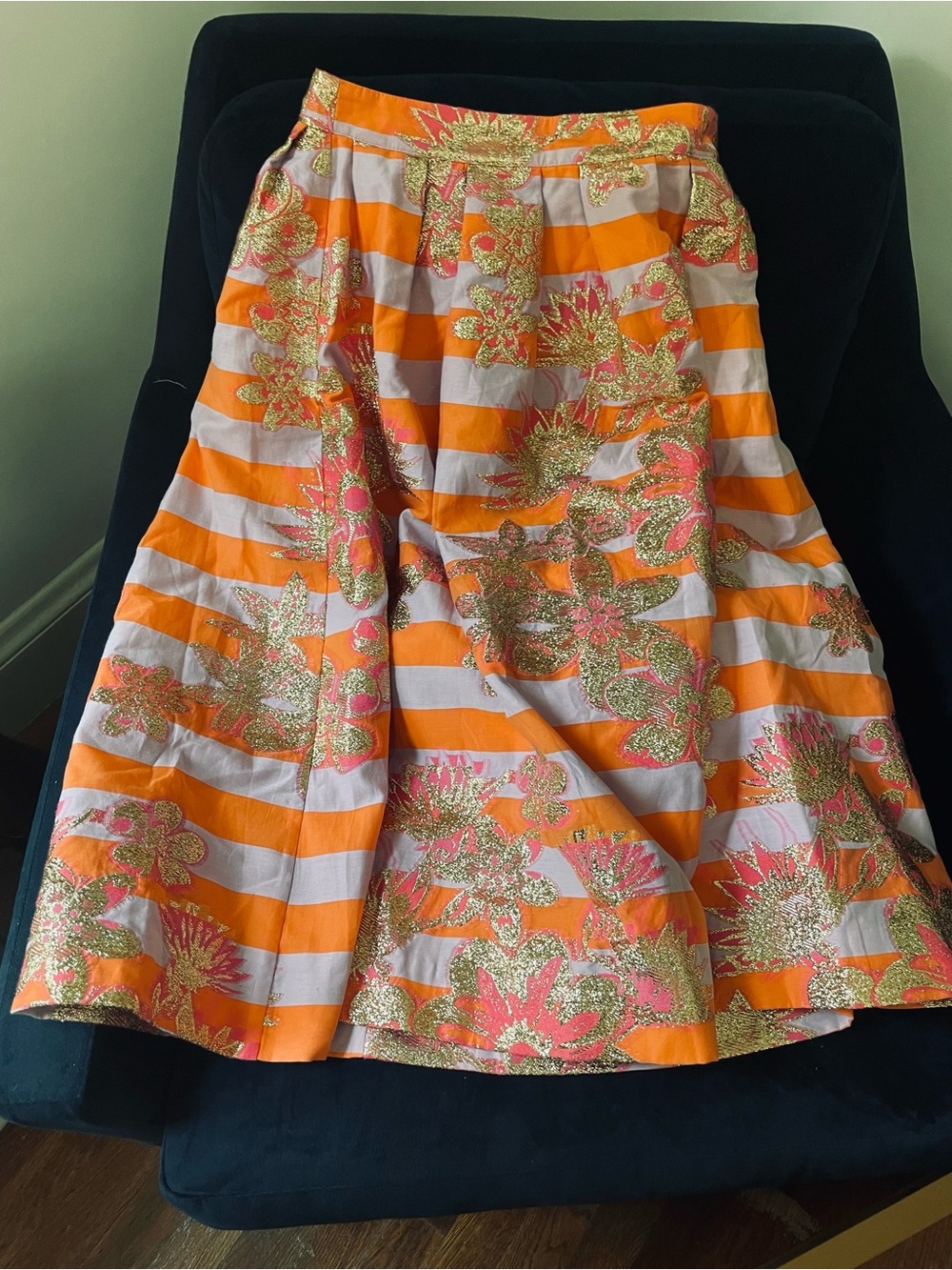 NWT Lilly Pulitzer Lauderdale Midi Skirt “Papaya Metallic Floral Stripe” Size 00 - Picture 6 of 6